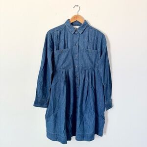 LOFT Denim Pleated Button Front Shirt Dress Size M